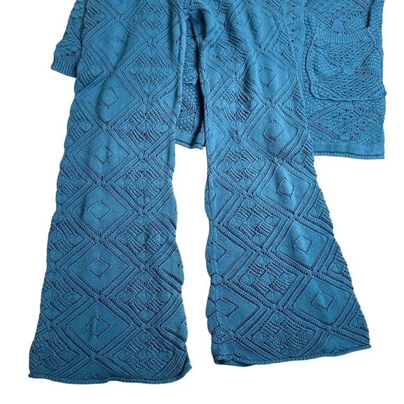 Free People Beach Med Get Away Fauxchet Cardi & Pant 2 Piece Set Peacock Plume - Picture 3 of 10